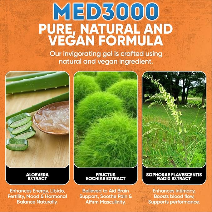 Gel Med3000 for Men - Powerful ED Cream and Blood Flow Enhancer - Erectile Dysfunction Supplements Cream