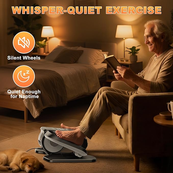 Mini Under Desk Elliptical Low Impact Electric Leg Exerciser As Seen on TV While Sitting for Seniors with Non-Slip Mat Quiet & Portable for Home and Office