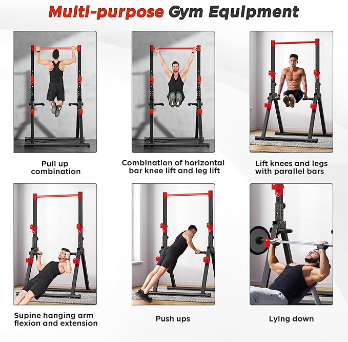 SogesHome Power Tower Dip Station Pull Up Bar for Home Gym, Adjustable & Foldable Multifunction Fitness Workout Station with Triangular Stability Design for Strength Training