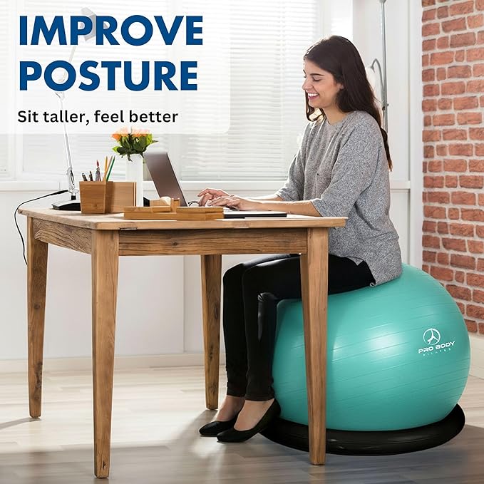 ProBody Pilates Yoga Ball Chair, Exercise Ball Chair with Base or Stand for Home Office Desk Sitting or Workout, Balance Ball & Stability Ball Seat for Back, abs