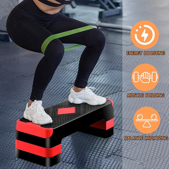 HomGarden Adjustable Workout Aerobic Stepper in Fitness & Exercise Step Platform Trainer Stepper w/Risers Adjust 4"-6''-8''
