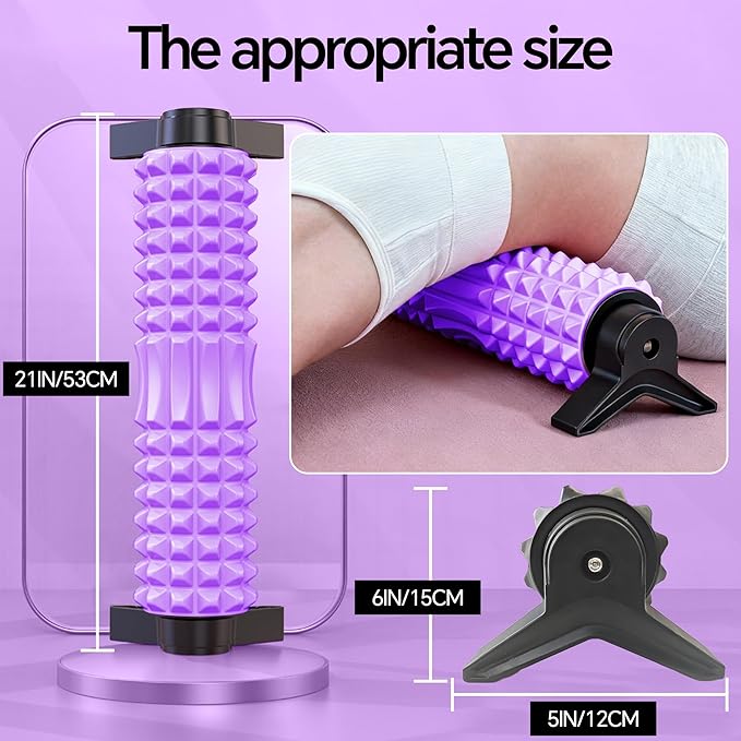 Foam Roller with Detachable Stand, 18” Deep Tissue Massage Roller, Beginner-Friendly Support Design for Muscle Recovery, Home Workout & Fitness - Purple