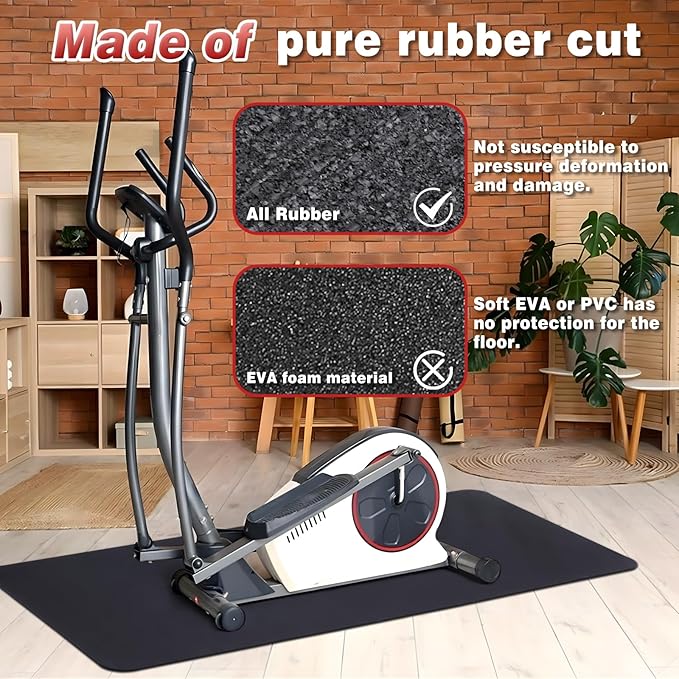 Treadmill Mat for Hardwood Floors - 100% Recycled Rubber Mat for Home Gym Flooring, Durable Workout Fitness Mats, Walking Pad Exercise Bike Equipment Mat, Non-Slip