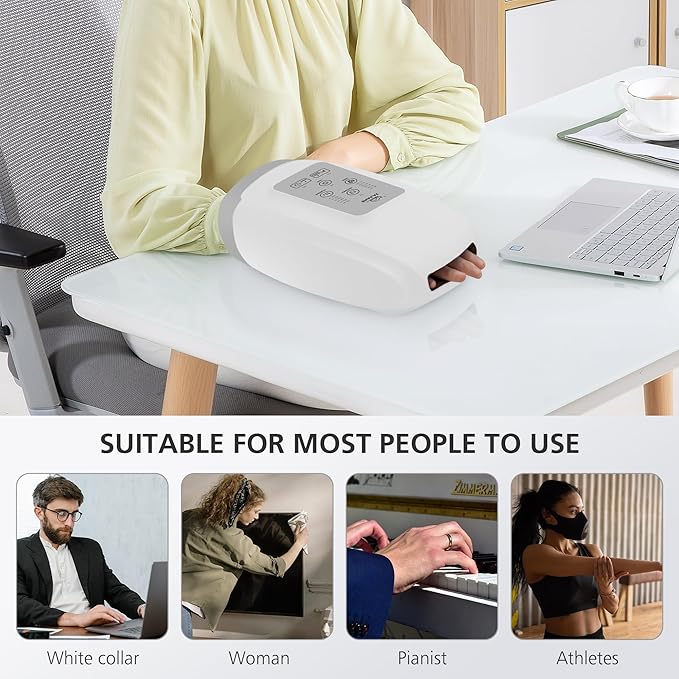 Snailax Cordless Hand Massager Machine,Electric Hand Massager with Heat,Vibration, Compression, White