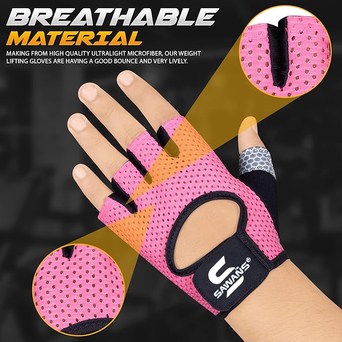 SAWANS Workout Gloves for Men and Women Weight Lifting Gloves Gym Fitness Exercise Cycling Pull ups Microfiber Lightweight Breathable Non-Slip Silicone Padded Palm Grip Protection