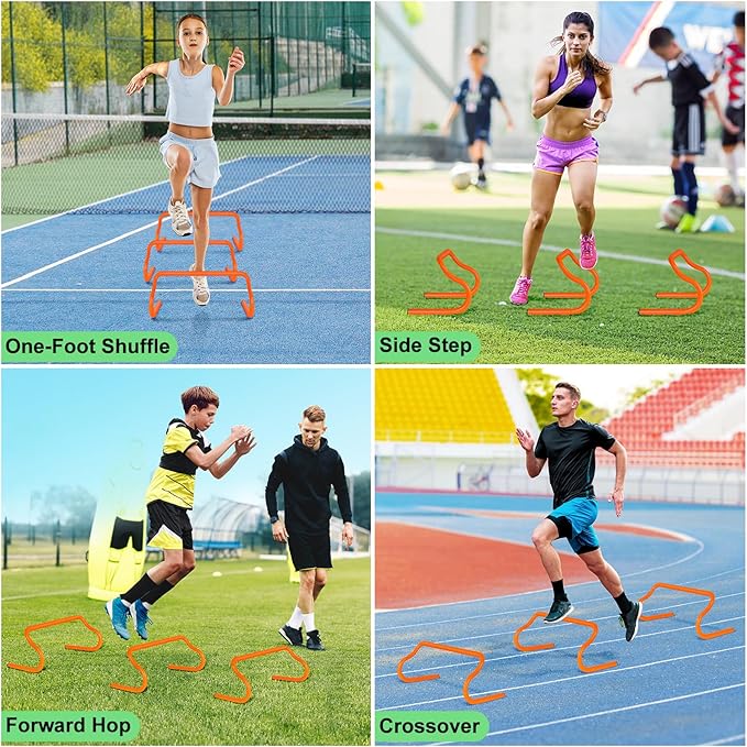 Agility Hurdles Training Equipment - 10 Speed Hurdles and 10 Soccer Cones with Carrying Bag for Soccer, Football, and Track Drills, Ideal for Athletes Speed and Agility Training