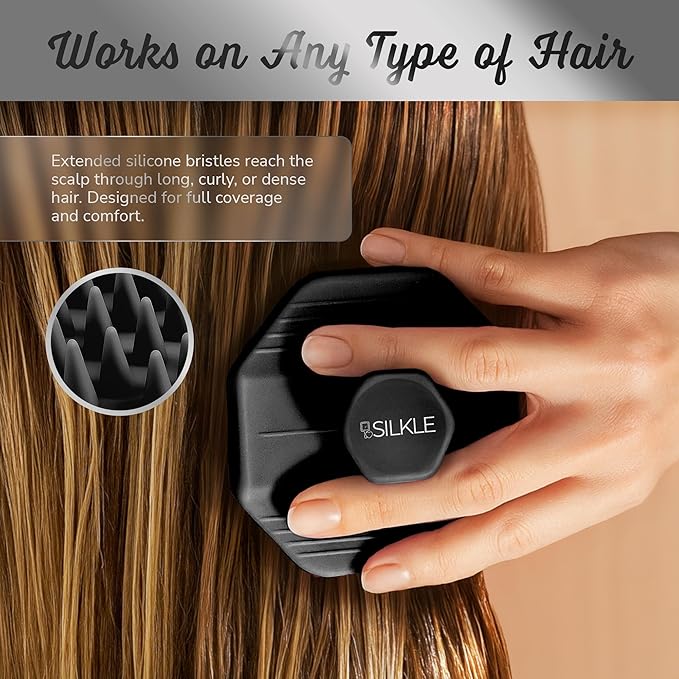 Scalp Massager Shampoo Brush – Silicone Scalp Scrubber for Hair Growth & Dandruff Removal, One-Piece, Non-Slip Handle, Soft Bristles, Wet/Dry Shower Scalp Exfoliator for All Hair Types – Black