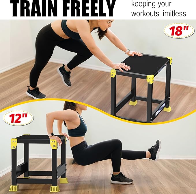 GanFindX Steel Plyo Box 12/18 Inch Surface Metal Plyometric Jumping Box Home Gym Jump Trainer for Fitness Exercise Agility Stamina Conditioning Strength Training