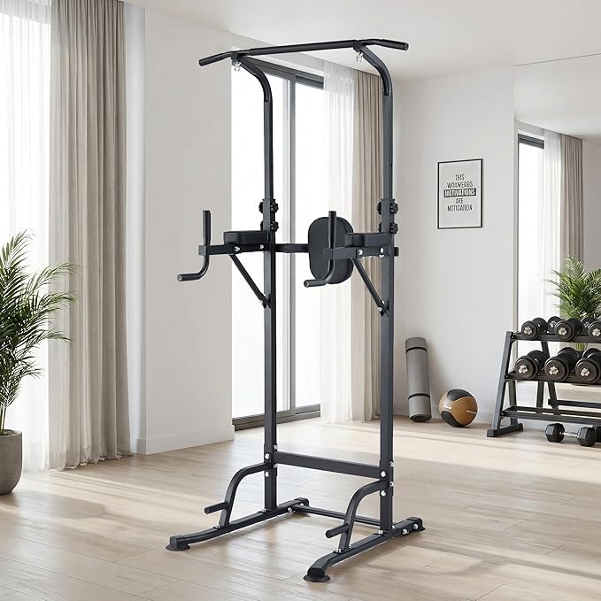 Multifunction Pull Up Bar Dip Station for Home Gym, Adjustable Height Power Tower, 880LBS Capacity Strength Training Equipment for Full Body Workout, Indoor Fitness Chin Up Bar for Men Women