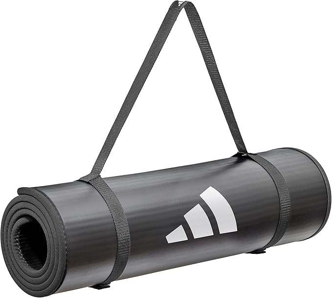 adidas 10mm Extra Thick Training Mat with Carrying Strap and Non-Slip Textured Base - Cushioned Workout Mat for Home Gym, Floor Workouts, and Intense Exercises - Portable and Durable