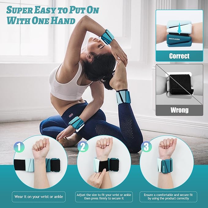 Ankle Weights for Women Wrist Weights Set of 2 (1 lb/2 lb Each) Adjustable Arm Leg Weight for Womens Men Suitable for Walking Swimming Running Pilates Yoga Gym
