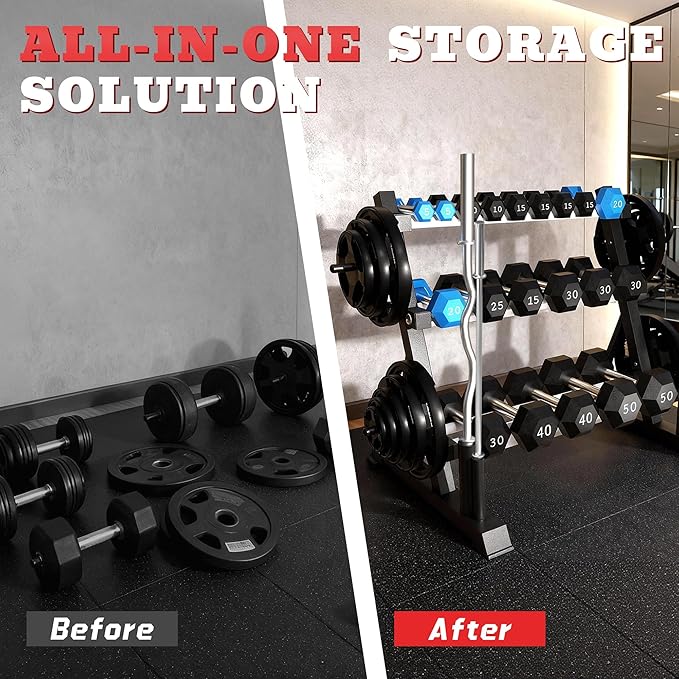 FONBEAR 3-Tier Dumbbell Rack, 1200LB Capacity Weight Rack Stand for Home Gym, Heavy-Duty Storage Rack for Dumbbells Kettlebells & Weight Plates