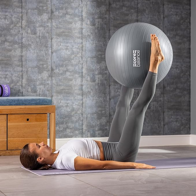 Core Balance Exercise Ball, Stability Ball for Yoga, Pilates and Fitness, Gym Ball for Home Gym and Office Chair, Training, Physical Therapy, Anti Burst, Pump Included, 55cm 65cm 75cm 85cm