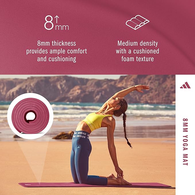 adidas Yoga Mat - Eco Friendly - Non Slip, Durable Textured Surface, 8mm