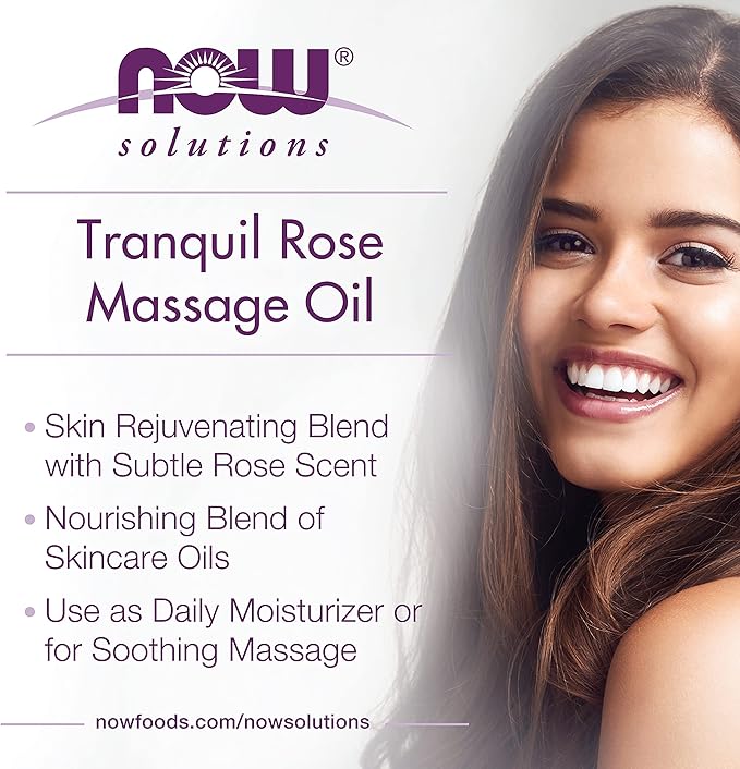 NOW Solutions, Tranquil Rose Massage Oil, Body Moisturizer for Dry Sensitive Skin, Promotes Healthy-Looking Skin, 8-Ounce