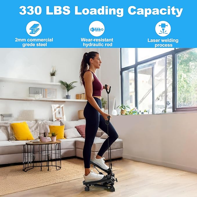TOPMAJOR Steppers for Exercise at Home with 330 lbs Weight Capacity, Resistance Bands & Non-Slip Mat for Full Body Workout, Adjustable Height Hydraulic Stepper with LCD to Monitor Steps & Time