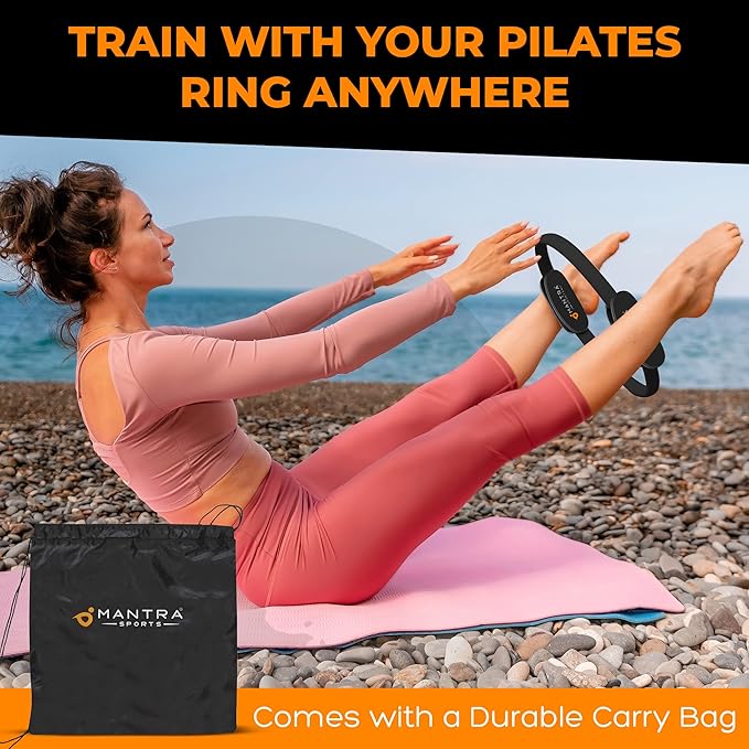 MANTRA SPORTS Pilates Ring - 13 Inch Magic Circle Pilates Ring - Toning Inner Thigh Exerciser, At-Home Yoga Equipment for Home Workouts - Thigh Master for Women, Arms & Core Toning - Carbon Black