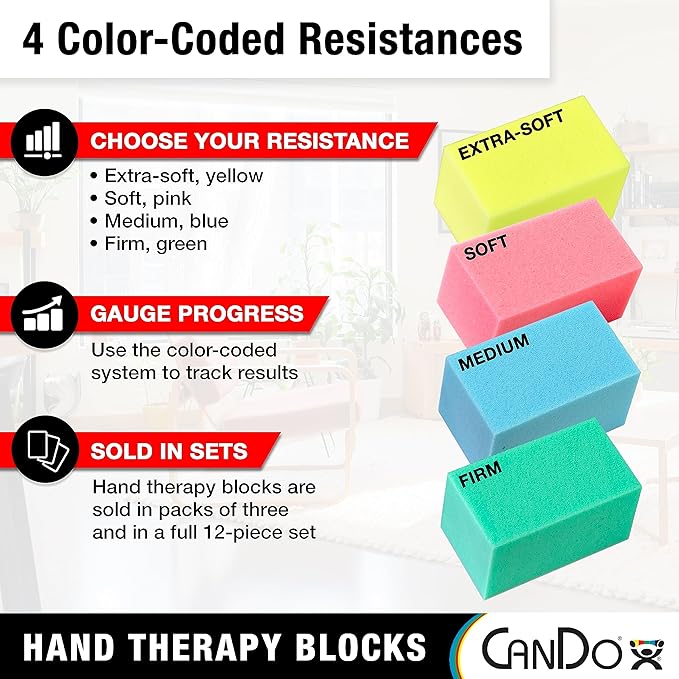 CanDo Hand Therapy Blocks - Pink (Soft), Pack of 3 - Grip Strengthening Foam Hand Exercise Tools for Physical Therapy, Arthritis, Carpal Tunnel, Stress Relief, Anxiety…