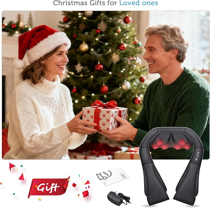 COMFIER Shiatsu Neck and Shoulder Massager,2025 Christmas Gifts for Mom Dad,White Elephant Gifts for Adults,Deep Kneading Massage Pillow with Heat, Back Massager, Pillow Massage, Black
