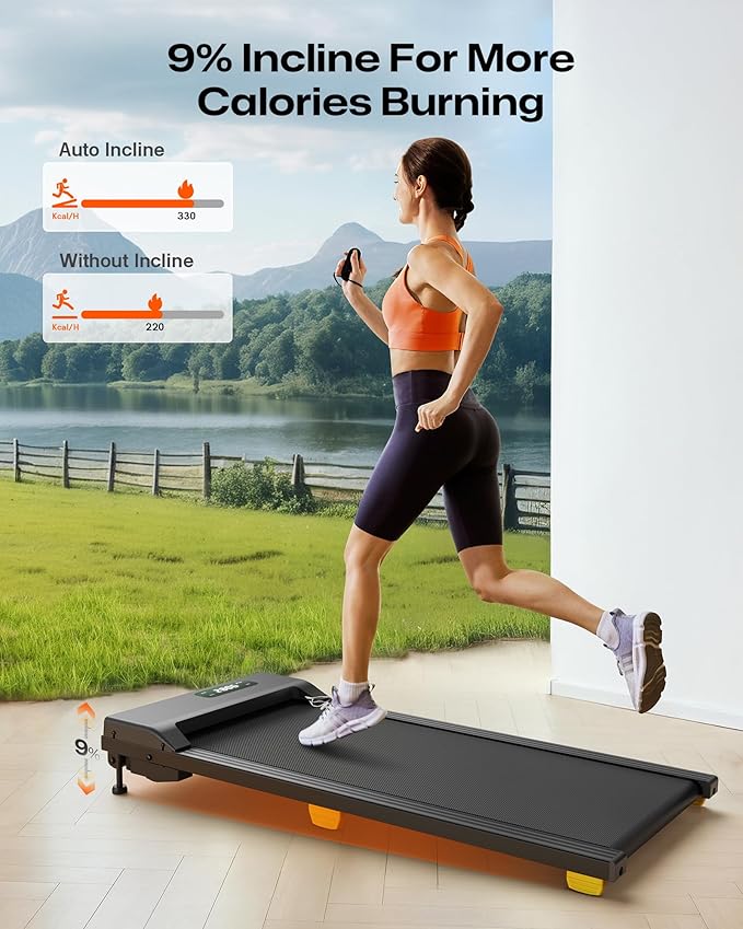 Walking Pad with 9% Incline, Compact Under Desk Treadmill for Home, 2.5HP Powerful 3 in 1 Portable Treadmill with Remote Control, Walking Pad for Home and Office