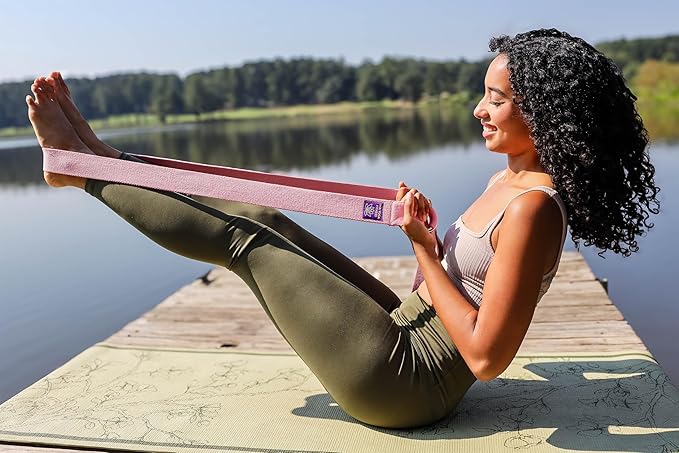 Adaptive Yoga Strap, Stretching Strap, 2 Inches Wide, 100% Naturally Soft Cotton, Steel D-Rings, Includes Natural Cotton Drawstring Storage Pouch and Instructional E-Book