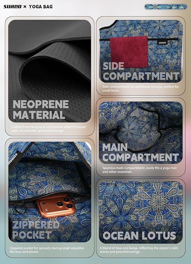 Yoga Mat Bag – Neoprene, Lightweight, Spacious Carrier, Large Zipper Pocket, Ideal for Gym Yoga & Fitness Mats