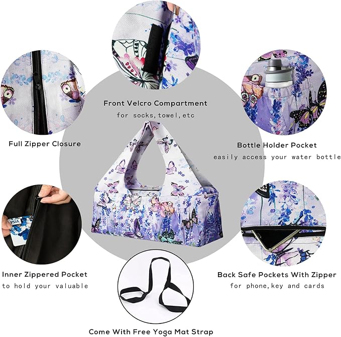 Yoga Mat Bag - Large Yoga Bag with Yoga Mat Strap, Zipper and Pockets - Yoga Bags and Carriers Fits All Your Stuff - Personalized Yoga Mat Bags for Women Fits Most Size Mats