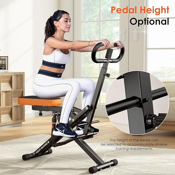 SogesHome Squat Machines Rowing Machine for Home, Foldable & Full Body Exercise Workout Equipment with Adjustable Resistance Bands for Women, Row and Ride Squat Machine for Glutes and Abs, 330 LBS