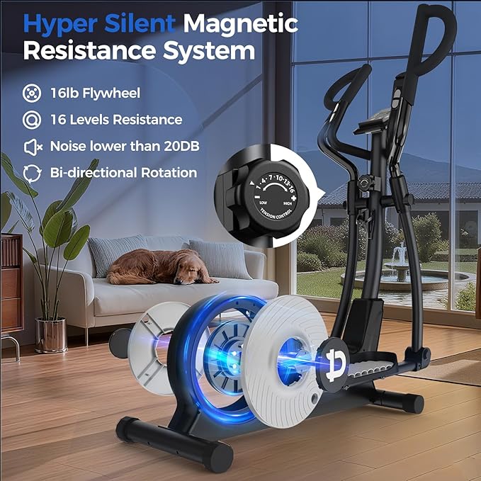 pooboo Elliptical Machine, Elliptical Exercise Machine with 16-Level Resistance&Hyper-Quiet Magnetic Driving System, Elliptical Machine for Home with LCD Monitor&17IN Stride, 350LBS Weight Capacity