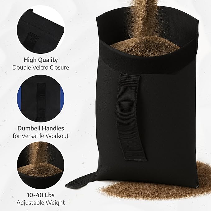 APEX FLOW Sandbags for Working Out – 1000D Nylon Weighted Training Bag with 4 Inner Sandbags, 8 Handles – Adjustable 40lb Sand Bag for Weight Training, Fitness, and Travel