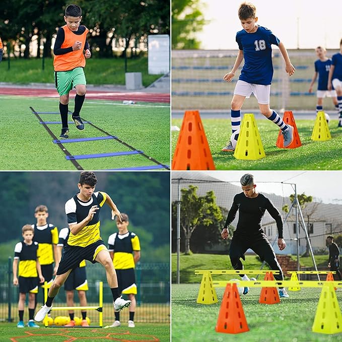 Yes4All Agility Hurdles Cone Set for Speed and Balance Exercises for All Ages, Suitable for Dog Training, Include Carry Bag - Set 8 Cones & 4 Green Bars