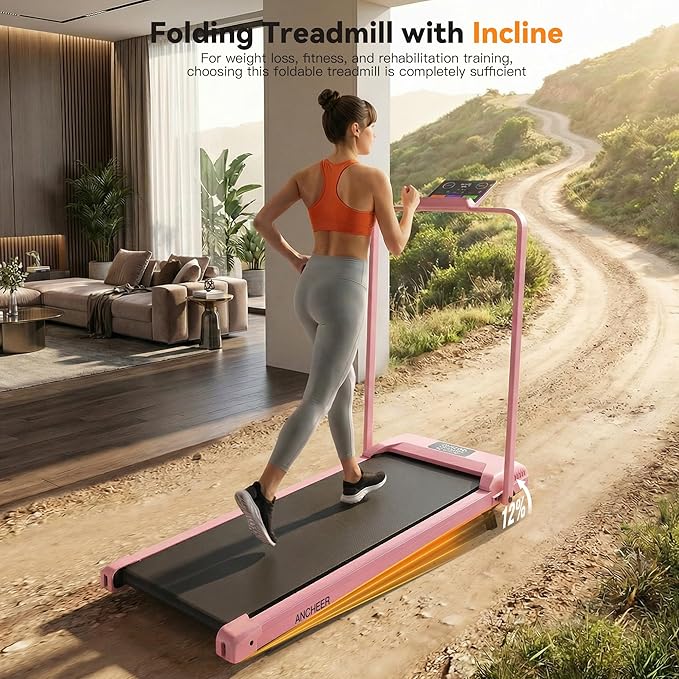 ANCHEER Treadmill with 12%/15% Incline, Folding Walking Pad with Handle Bar, 320-450lb Capacity Under Desk Foldable 3.5HP Treadmills for Home/Office/Gym,Installation-Free