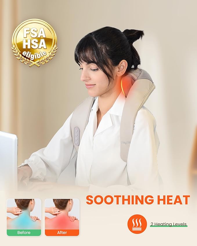Cordless Neck Massager with Heat, FSA Eligible HSA 4D Deep Kneading Neck Shoulder Massager for Pain, Shiatsu Back Massager for Shoulder, Gifts for Women, Men