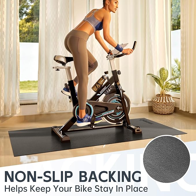 Treadmill Mat, Bike Trainer Mat for Stationary Spin Bike, 84" x 36" Non Slip Exercise Equipment Mat for Bike, Treadmill, Elliptical, Yoga - Workout Floor Protector for Carpet Or Hardwood