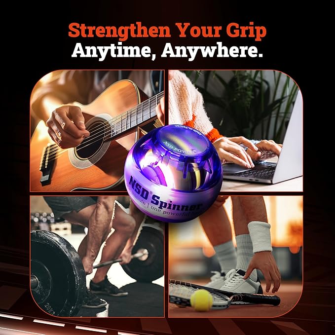 NSD Manual Spring Assisted Start Spinner Gyro Ball – Up to 15,000-18,000 RPM Premium & Durable Hand Strengthener and Wrist Exerciser for Grip Strength Training, Forearm Workout, and Pain Relief