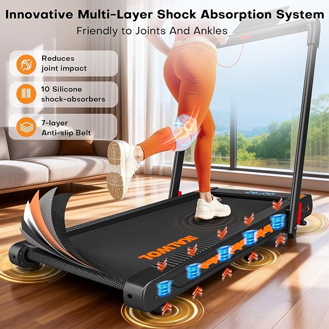 Treadmill with Speaker, 6-in-1 7.5MPH Foldable Treadmill for Home with App Compatible, Walking Pad with 10% Incline, LED Display, 3.0HP Brushless Drive, 350 LB Weight Capacity, 12 HIIT Programs