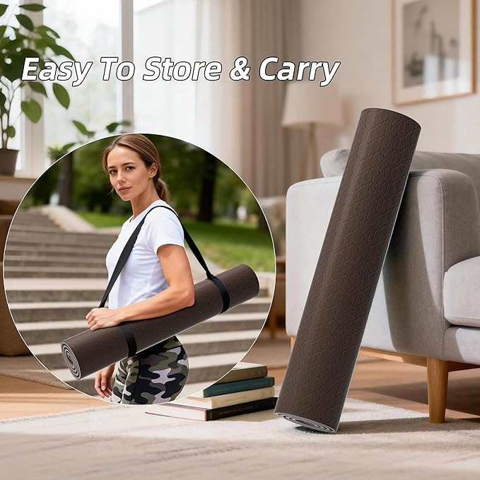 HAHE Yoga Mat Thick, 72"x32"x0.4"Th (10mm), Wide Non-Slip Exercise Mat with Carry Strap, Double-Sided POE Fitness Mat for Yoga, Pilates & Floor Workouts