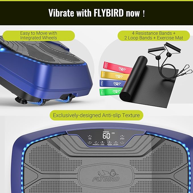 FLYBIRD Vibration Plate Exercise Machine, Adjustable Speed High Intensity Vibration for Muscle Toning Weight Loss Lymphatic Drainage, Full Body Workout Vibration Plate