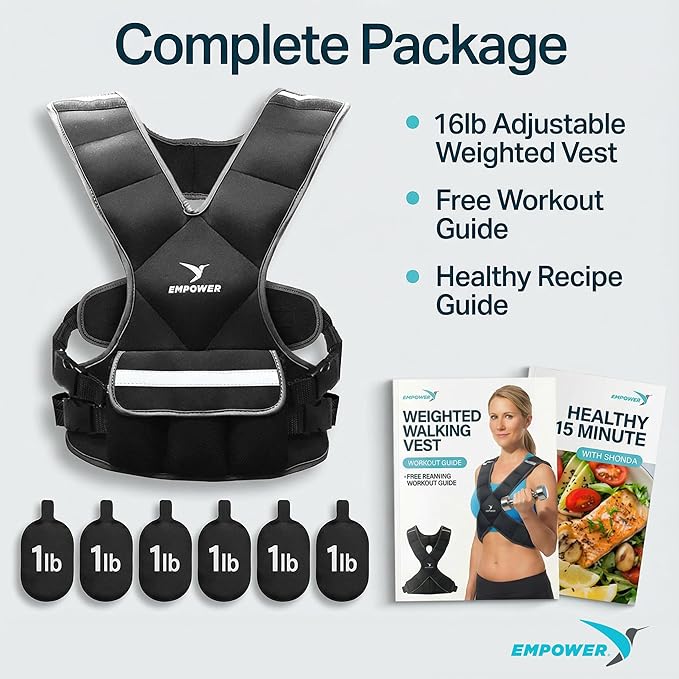 EMPOWER Weighted Vest for Women with Reflective Strips – Fixed 8lbs, Adjustable 4-10lbs (4 in1) or Adjustable10-16lbs (4 in 1), Strengthen Muscles, Boost Bone Health, and Burn More Calories for Workout - Rucking Vest