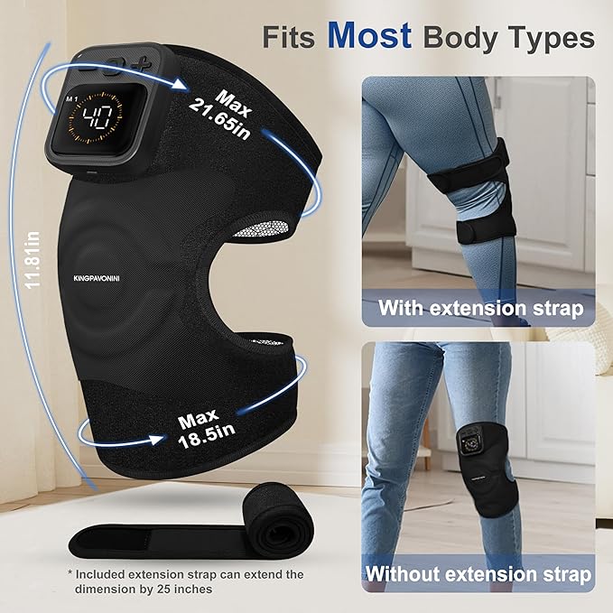 KingPavonini Cordless Knee Massager for Pain Relief, Newly 4 Motors Vibration, 5 Heat Levels, 6 Massage Modes, Knee Heating Pad for Knee Pain, Heated Knee Massager Brace, for Mom Dad (Black 1.0)