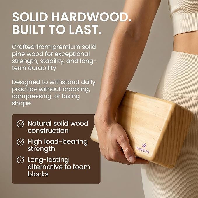Original Wooden Yoga Block – Solid Hardwood Prop Inspired by Traditional Yoga Practice