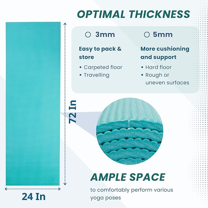 Everyday Yoga Deluxe Mat, Spacious 72"x24" Non-Slip Yoga Mat for Comfortable Home Workouts, 3-5mm Extra Thick