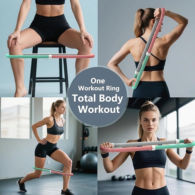 Weighted Soft Spring Fitness Hoop for Adults – 3.3lb Foldable Exercise Hoop, Waist-Friendly Design, Portable Slimming Exercise Equipment for Home and Travel