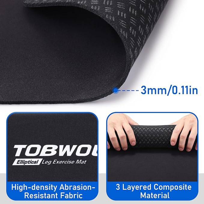 TOBWOLF Non-Slip Workout Mat for Ellipse Leg Exerciser, Ellipse Machine Mat, Exercise Mat for Under Desk Ellipticals, Suitable for Electric Seated Foot Pedal Exerciser, Stability & Floor Protection