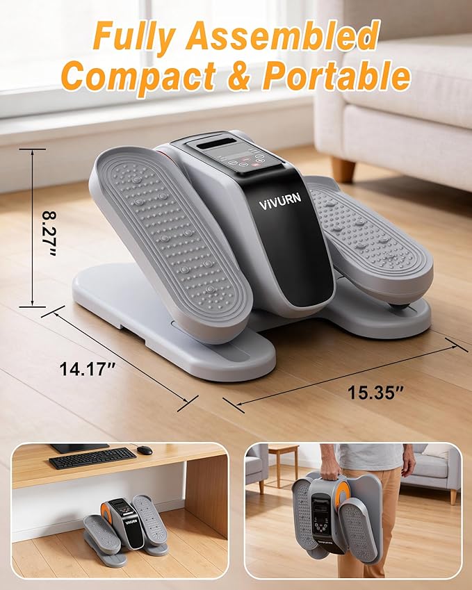 VIVURN-Upgraded Under Desk Elliptical, Leg Exerciser As Seen on TV, 12 Speeds Forward & Reverse Manual & Auto Mode, Electric Seated Pedal Exerciser with Non-Slip Mat, Quiet Operation for Home Office