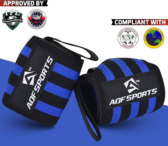 AQF Wrist Wraps for Weightlifting - USPA & IPL Approved 18" Gym Wrist Support with Thumb Loop - Heavy Duty Lifting Wrist Straps for Fitness, Workout, Powerlifting, & Bodybuilding (Pair)