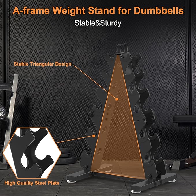 TomCare 6-Tier|5-Tier|4-Tier Dumbbell Rack Stand Only, Weight Rack for Home Gym Storage Stand for Weights Metal A-Frame Strength Training Dumbbell Holder with Handle (Dumbells not Included)