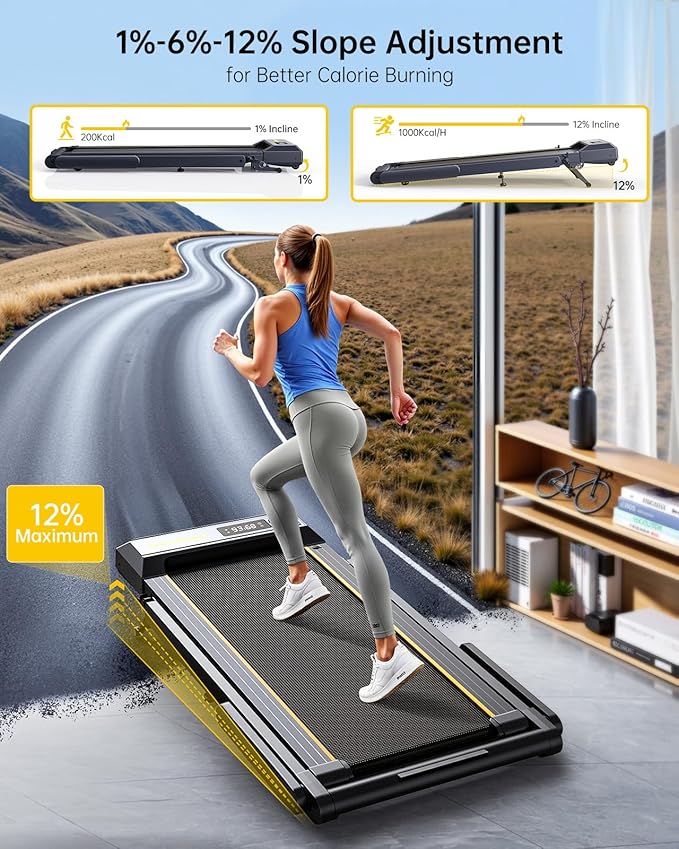 Walking Pad Treadmill with 12% Incline and Handle Bar, 4 in 1 Folding Treadmill for Home/Office, Under Desk Treadmills Portable Walking Pad with App & Bluetooth Speaker, 0.6-10MPH