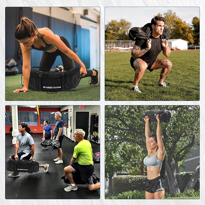 Garvee Sandbag for Fitness Weights Training,5-200 LBS Adjustable Weighted SandBag for Strength Powerlifting Running Home Gym Exercise,Black