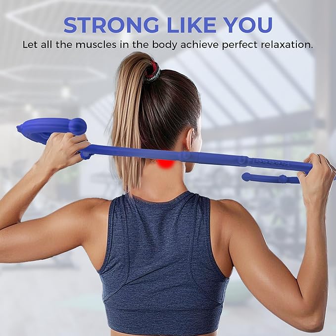 Massage Stick,Handheld Trigger Point Back and Neck Massager Cane, Deep Tissue Self Massage Tool for Muscle Knots and Myofascial Release,for Pain Relief and Muscle Recovery,Blue